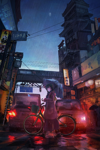Anime Girl Cyle Rain Umbrella