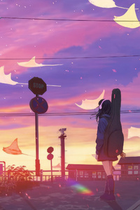 Anime Girl Dreamy Skies (640x1136) Resolution Wallpaper