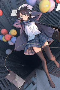 Anime Girl Falling School Uniform Balloon 4k