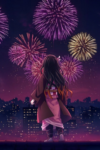 Anime Girl Firework Spectacle (1280x2120) Resolution Wallpaper