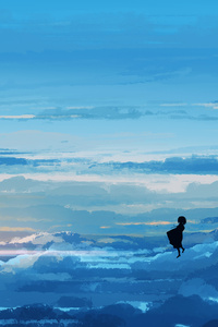 Anime Girl Floating In Sky 5k (320x480) Resolution Wallpaper