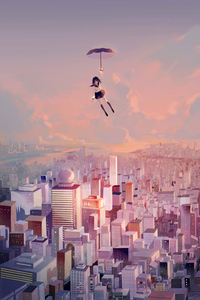 Anime Girl Flying With Umbrella 4k (1080x2160) Resolution Wallpaper