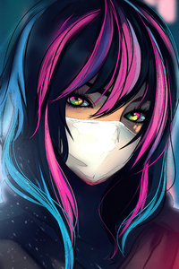 Anime Girl Galaxy Map Eyes Colorful Hairs 5k (1080x2280) Resolution Wallpaper