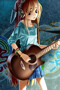 Anime Girl Guitar Grafitti 4k (750x1334) Resolution Wallpaper