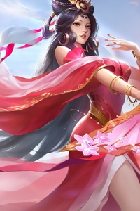 Anime Girl In Chinese Pink Dress Dancing (320x480) Resolution Wallpaper