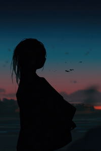 Anime Girl In Nighttime Silhouette (1280x2120) Resolution Wallpaper