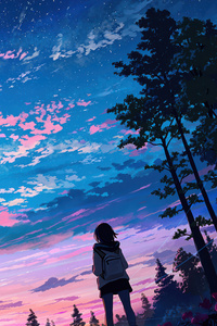 Anime Girl In Outdoor Woods (2160x3840) Resolution Wallpaper