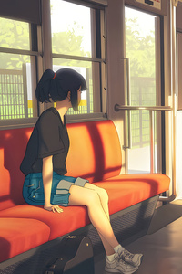 1125x2436 Anime Girl In Train 5k