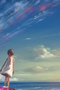 1080x2280 Anime Girl Looking At Sky