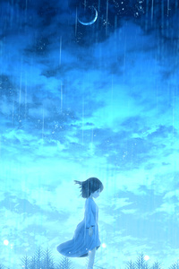 Anime Girl Night Rain 4k (1440x2960) Resolution Wallpaper