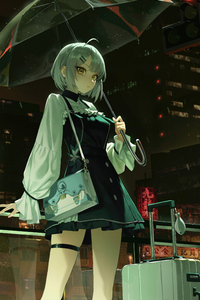 Anime Girl Night Stroll With Umbrella (240x400) Resolution Wallpaper