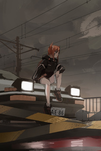 Anime Girl On Train Track With Car 8k