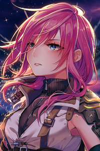 Anime Girl Pink Hairs Looking Away 4k (640x960) Resolution Wallpaper