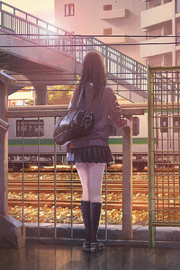 Anime Girl Platform Watching Train 4k
