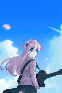 Anime Girl Playing Guitar Under Blue Sky (320x480) Resolution Wallpaper