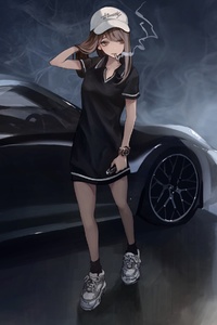 1125x2436 Anime Girl Porsche Smoking 4k