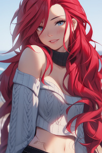Anime Girl Redhead Girl Art Looking At Viewer (320x568) Resolution Wallpaper