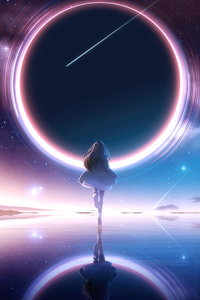 480x854 Anime Girl Reflection Starry Night