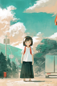 640x960 Anime Girl School Uniform Clouds