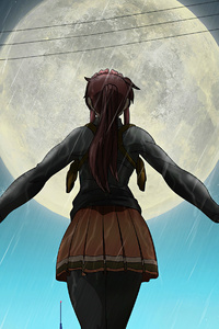 Anime Girl School Uniform Ponytail Rain 4k