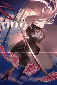 Anime Girl School Uniform Weapons 4k (320x568) Resolution Wallpaper