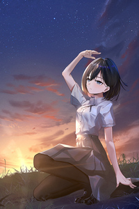 Anime Girl Short Hair School Girl 4k (320x480) Resolution Wallpaper