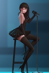 Anime Girl Singing Chair Microphone (320x568) Resolution Wallpaper