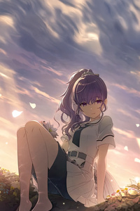 Anime Girl Sitting At Lake Waterside Peaceful (320x480) Resolution Wallpaper