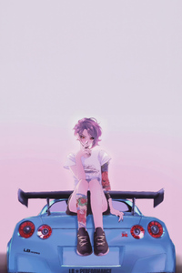 1280x2120 Anime Girl Sitting On Trunk Of Nissan Gtr