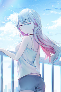 Anime Girl Standing Balcony (360x640) Resolution Wallpaper