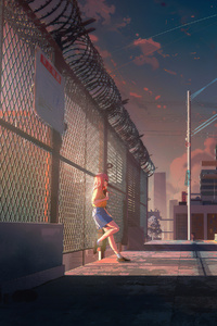 Anime Girl Standing Beside Fence 4k (640x960) Resolution Wallpaper