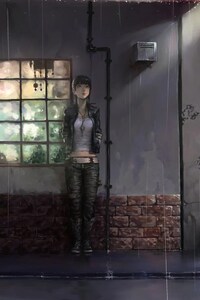 320x568 Anime Girl Standing In Rain