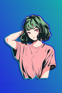 Anime Girl Sticker Art (640x960) Resolution Wallpaper