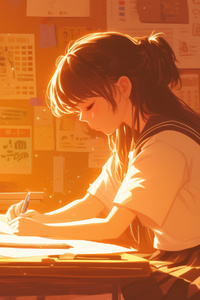 Anime Girl Study Session (640x1136) Resolution Wallpaper