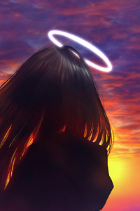 Anime Girl Sunset Glow Loneliness