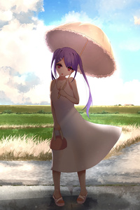 Anime Girl Umbrella Long Hairs 4k
