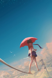 Anime Girl Walking On Power Line