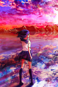 Anime Girl Walking Towards Light 4k