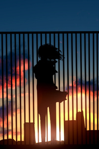 Anime Girl Watching Sunset Fence 4k