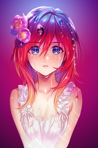 Anime Girl Water Drops Red Head Blue Eyes