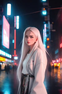 Anime Girl White Hairs In Ubran City (640x1136) Resolution Wallpaper