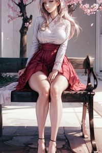 Anime Girl White Hairs Sitting On Bench (360x640) Resolution Wallpaper