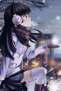 Anime Girl Winter Night 5k (640x1136) Resolution Wallpaper