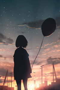 Anime Girl With Balloon In Hand