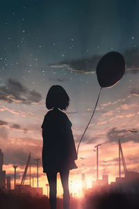 Anime Girl With Balloon In Hand (640x1136) Resolution Wallpaper