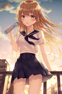 Anime Girl With Bottle 5k (640x1136) Resolution Wallpaper