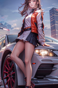 Anime Girl With Cars 5k (480x854) Resolution Wallpaper