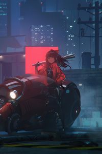 Anime Girl With Cyber Bike 4k
