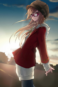 Anime Girl With Glasses Winter (240x400) Resolution Wallpaper