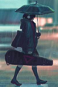 Anime Girl With Guitar Passing Street